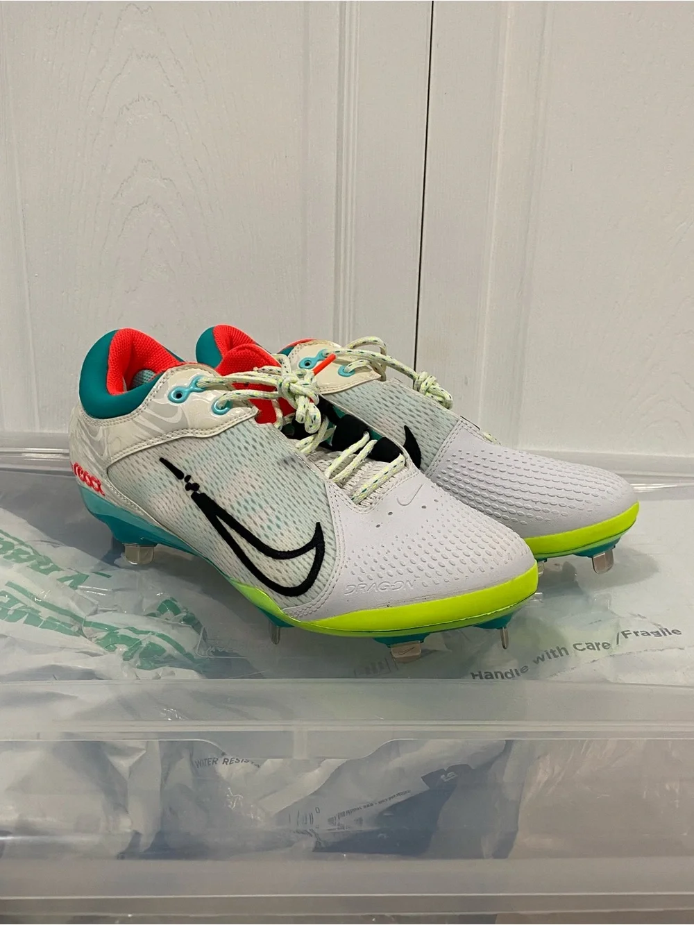 Nike Hyperdiamond 4 React Softball Cleats White/Teal US 11.5